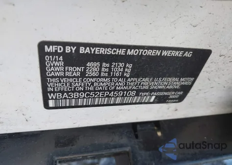 2014 BMW 335I xDrive z USA, uszkodzony, nr VIN WBA3B9C52EP459108